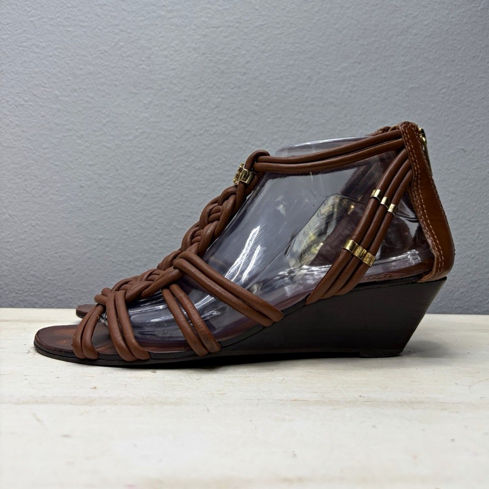 Tory Burch Brown Leather Braided Wedge Sandals Size 8.5